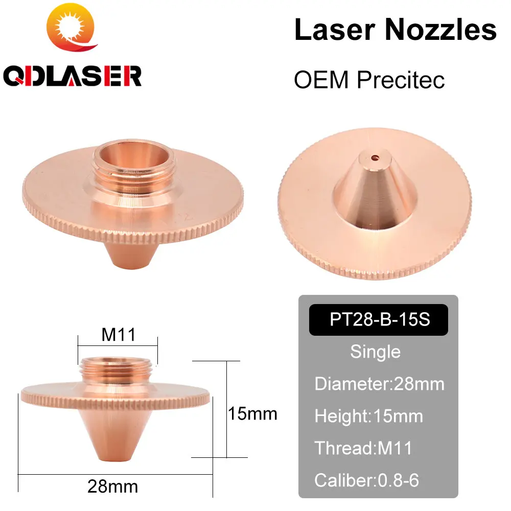 QDLASER  Precitec Bulge Laser Nozzles Single Layer Chrome-Plating Double Layers Caliber 0.8-4.0 D28 H11 H15 M11 for Cutting Head