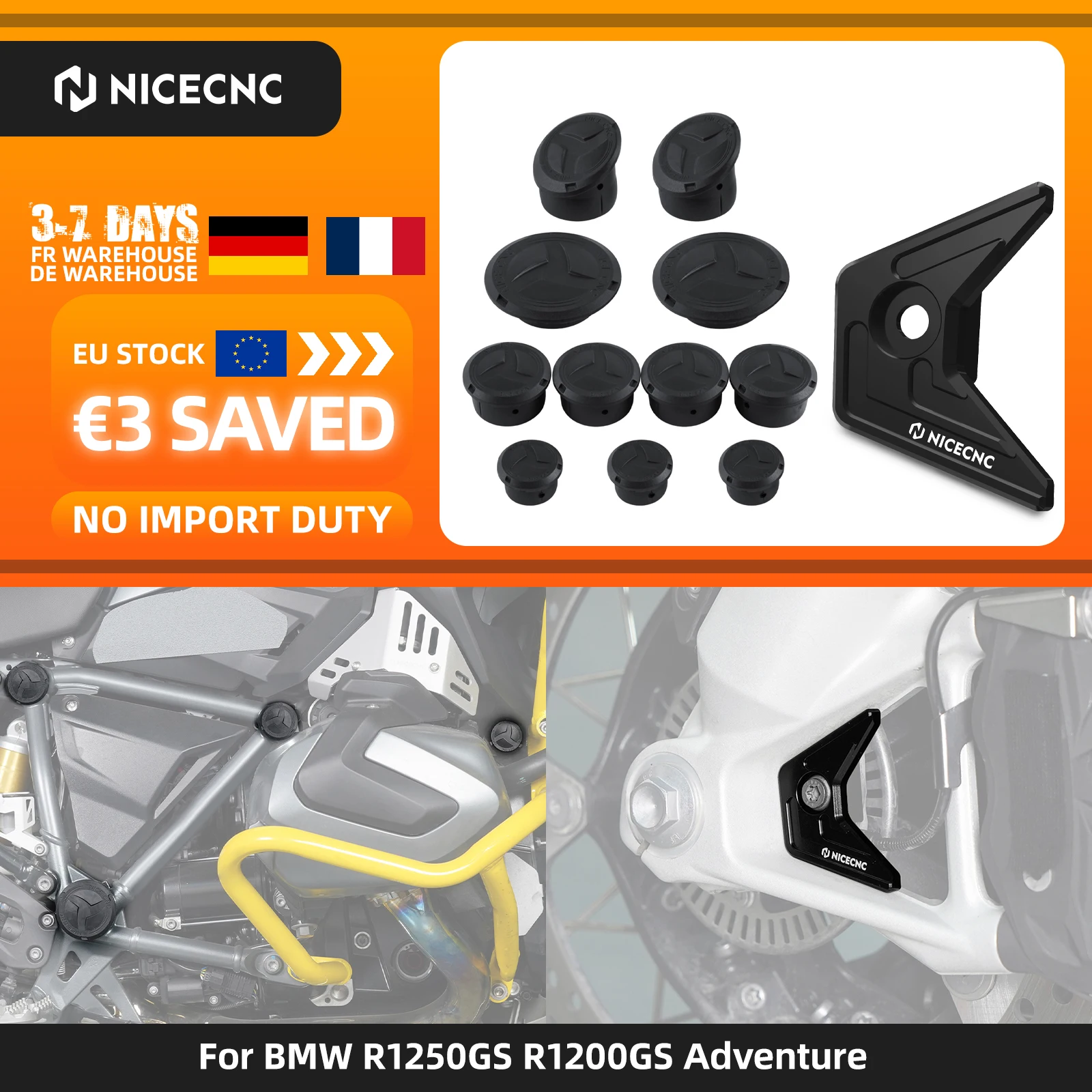 (Dostępne w magazynie w UE) Osłona czujnika ABS do BMW R1250GS Adventure 2019-2024, R1200GS Adventure 2014-2018, osłona otworu w ramie, 11 sztuk.