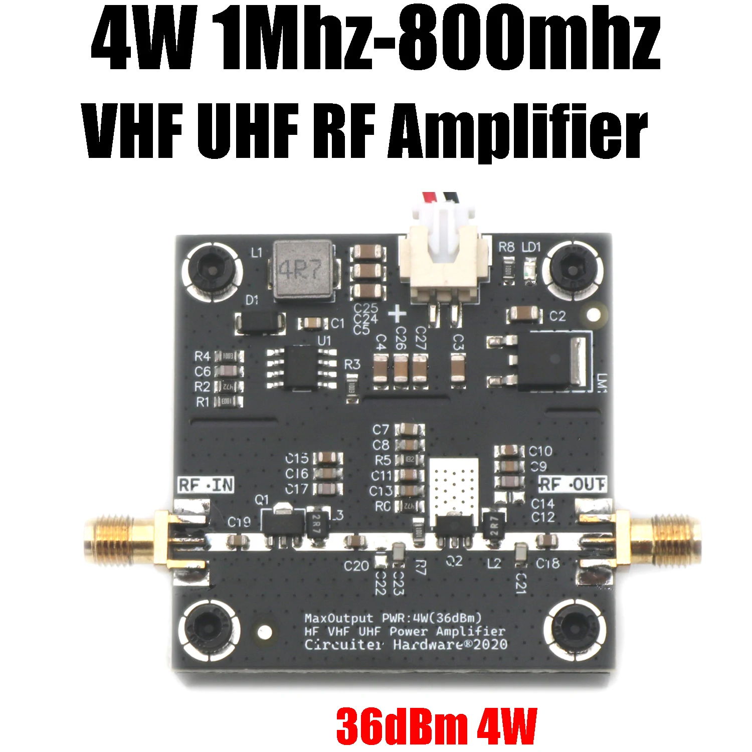 4W 36DB 1-800Mhz VHF UHF RF power Amplifier F/  Ham Radio HF FM transmitter Walkie talkie Short wave 868M 915M LORA Helium Miner