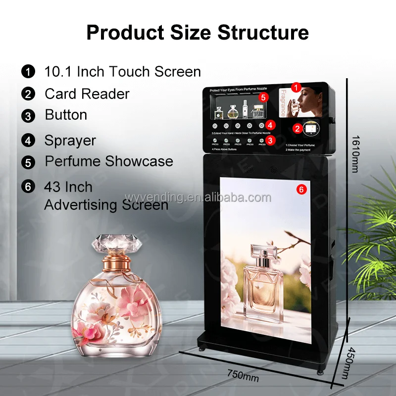Mesin Penjual Parfum Otomatis Dispenser Parfum Berdiri Sendiri