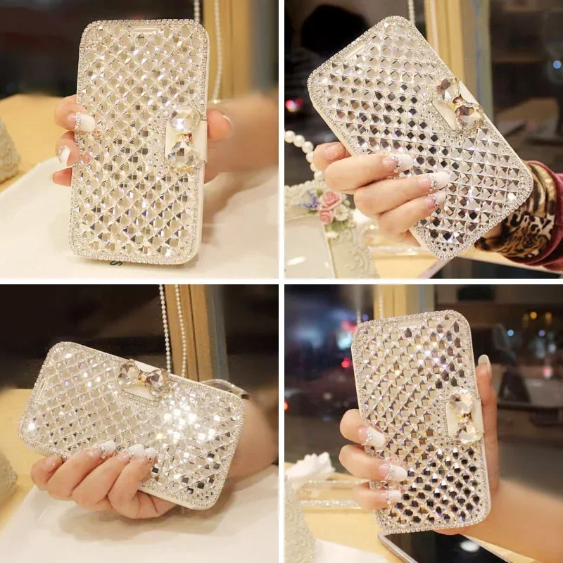 Bling Diamond Bowknot Glitter Leather Case Cover For Samsung Galaxy S26 S25 S24 Ultra Plus FE A17 A27 A37 A57 A06 A16 A26 A36