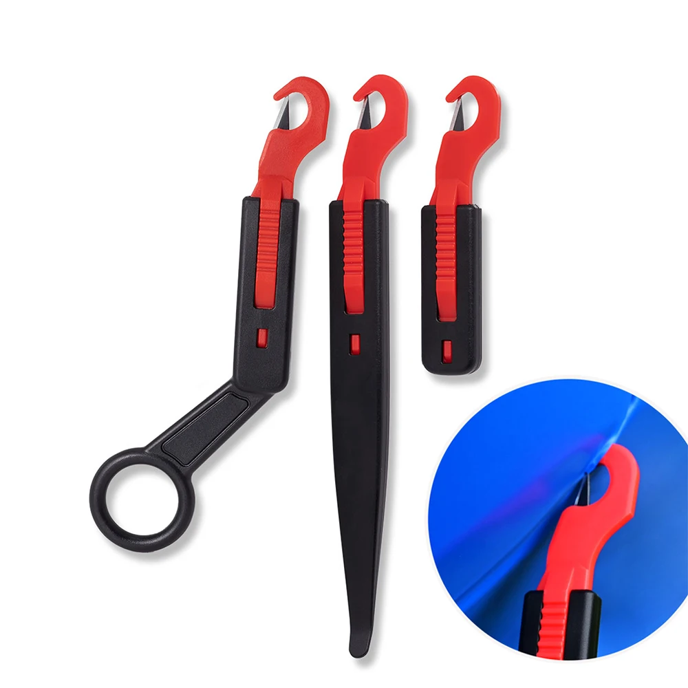 EHDIS 3pcs Safety Cutting Craft Knife With Multi-Style Handle Carbon Fiber Film Car Vinyl Wrapping Paper Slitting Artwork Tools