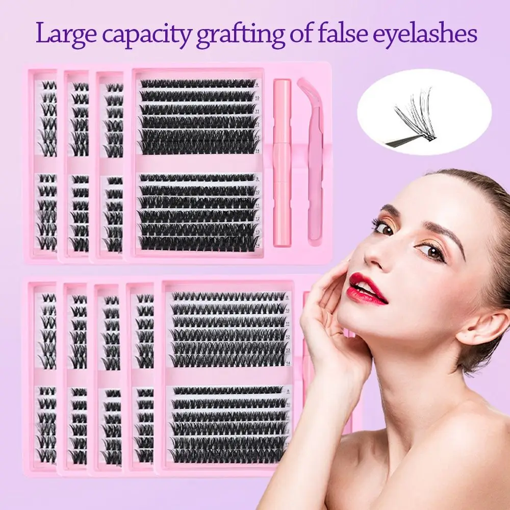 Fotografia 3: Kit de Extensão de Cílios DIY com 12 Fileiras de Cílios Postiços de Aparência Natural, Estilo Wispy, com Adesivo e Selante, Design em Cachos