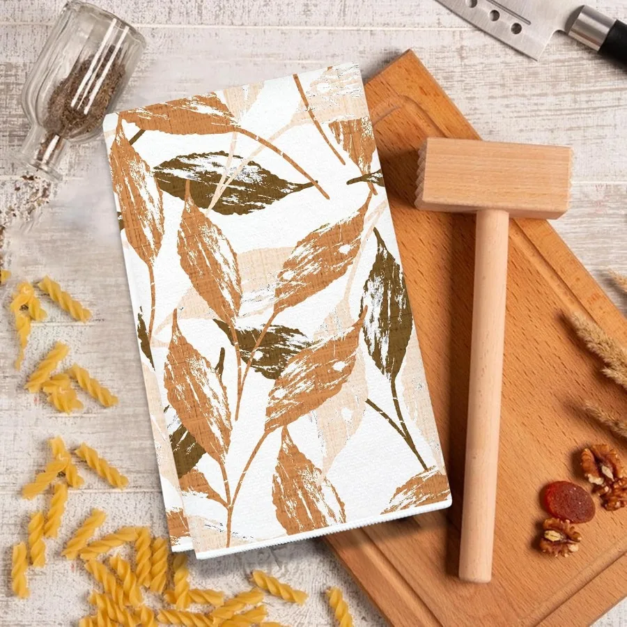 البرتقال الربيع الأزهار يترك منشفة المطبخ مجموعة من 4 زهرة عباد الشمس الزخرفية تجفيف الشاي منشفة أطباق للطبخ الخبز المنزل دي