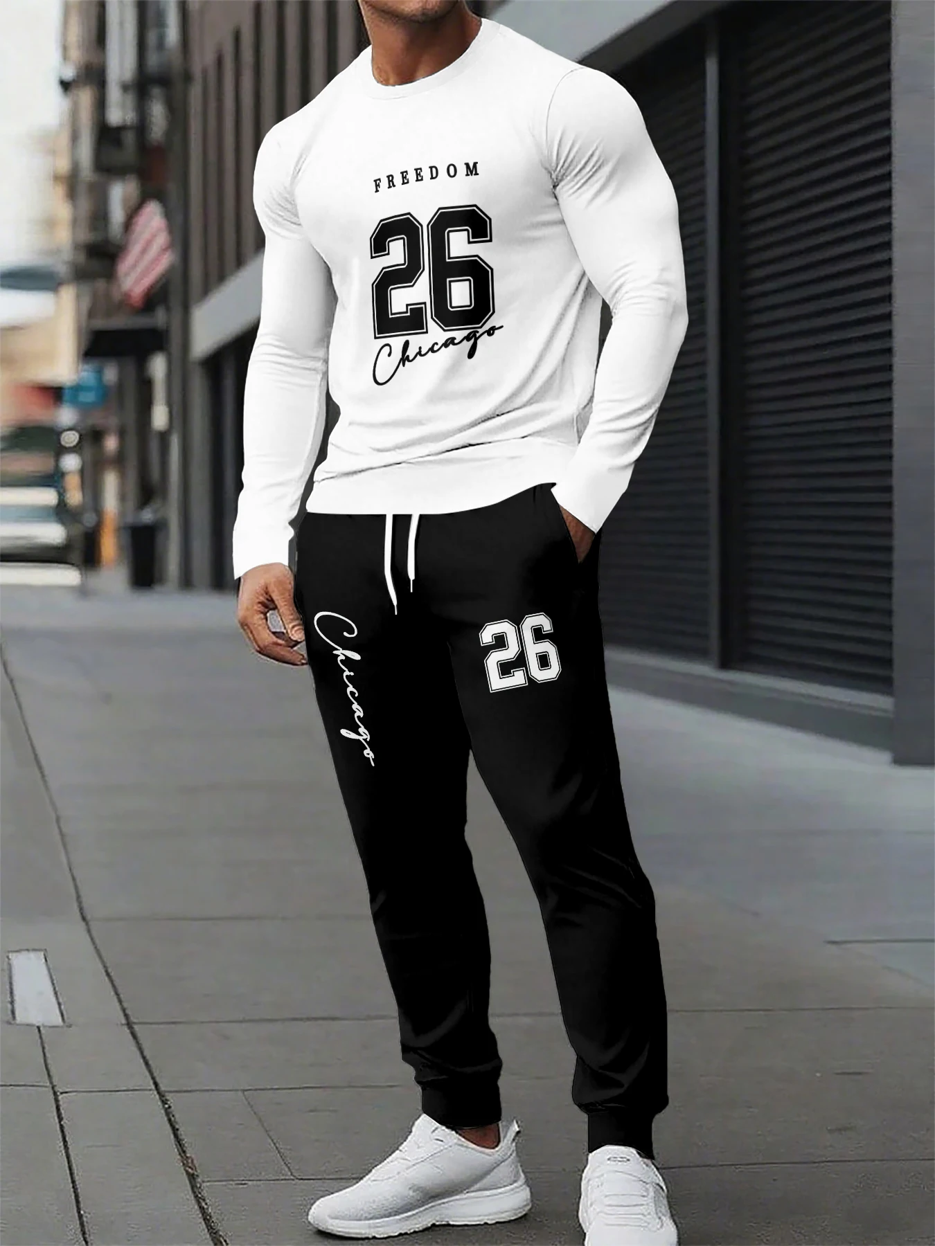 

Autumn Trendy New Sweatshirt Sweatpants Set Men's Loose Casual Fit Printed Hundred Long Sleeve Sweatshirt 2 piecesSet