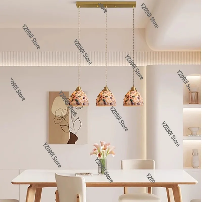 Tiffany Glass Small Chandelier Vintage Shell Design Indoor Decor Lighting for Home