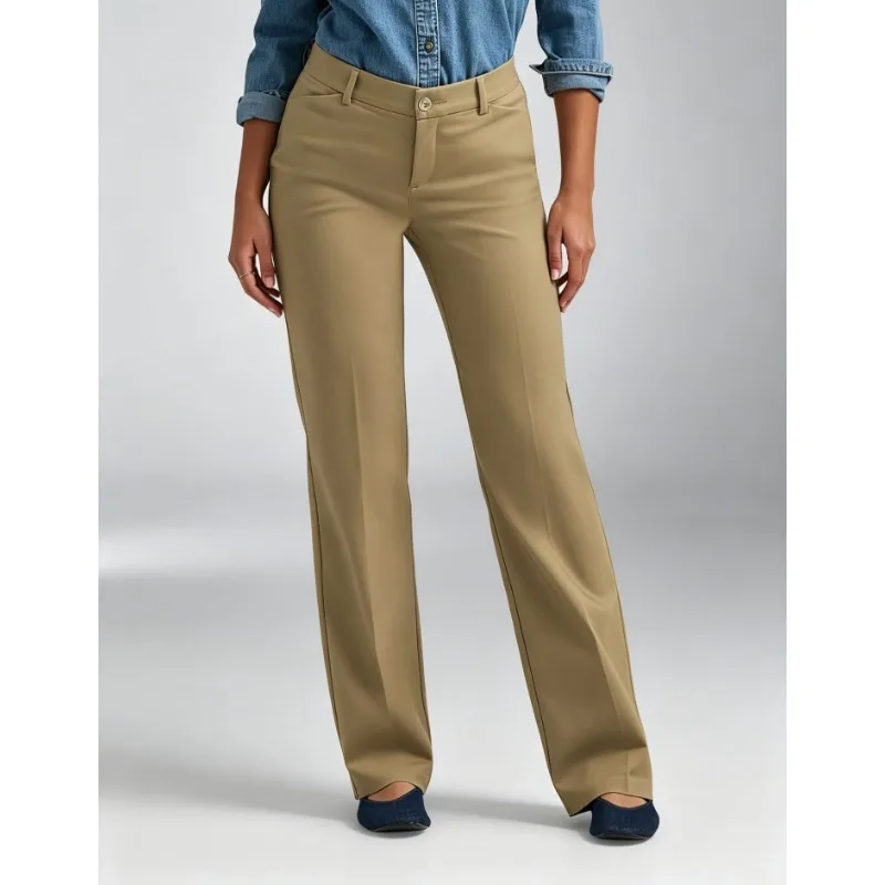 Women Mid Waist Slim Straight Suit Pants Casual Office Commuter Trousers Multi Colors Daily Wear