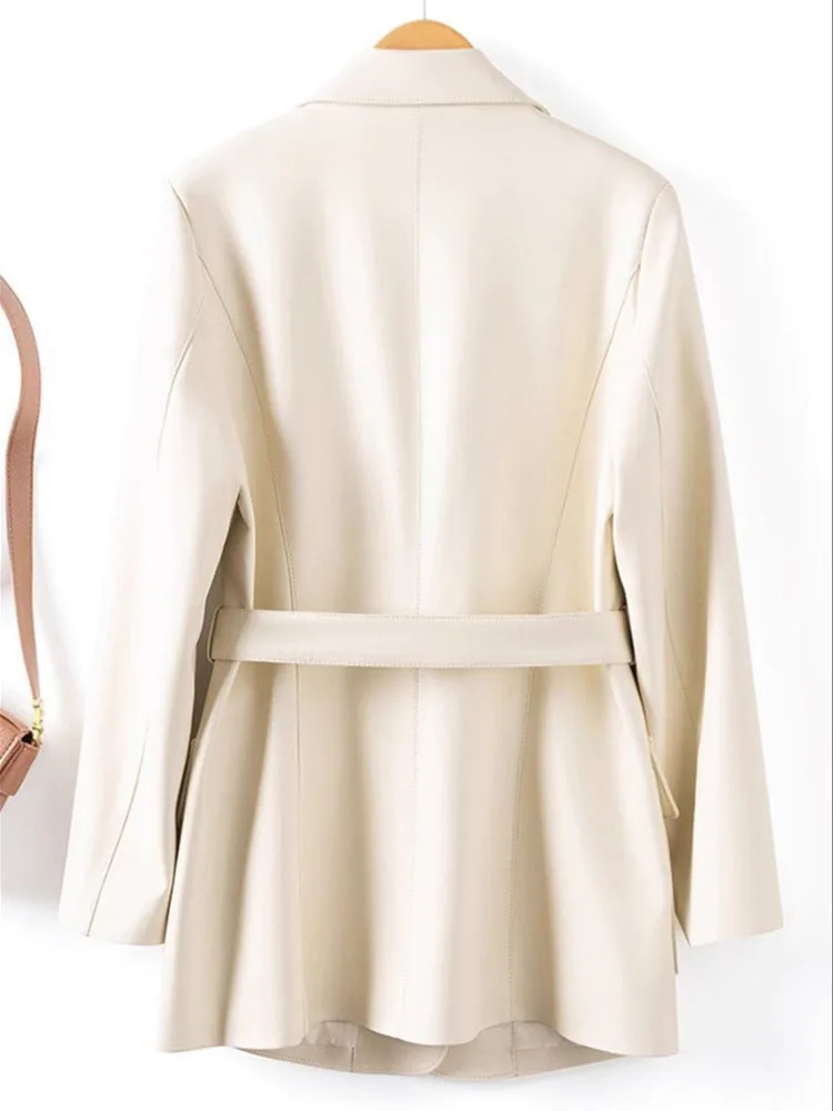 Medium to long length suit collar casual leather jacket Spring and Autumn new style women slimming retro windbreaker jacket