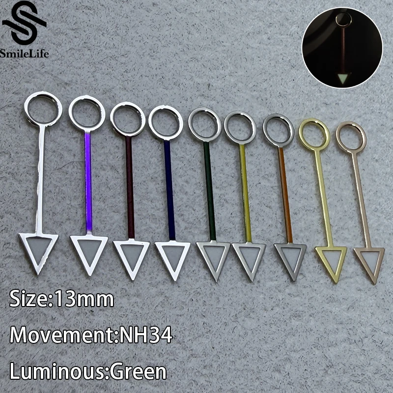 SmileLife 13MM NH34 GMT Single Watch Hand Green Luminous Fit NH34 Movement Watch Accessories Parts Replacement