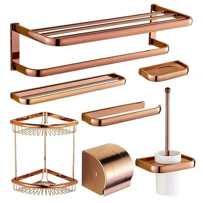 

Wall-mounted rose gold bathroom accessories set copper paper rack towel ring towel rack