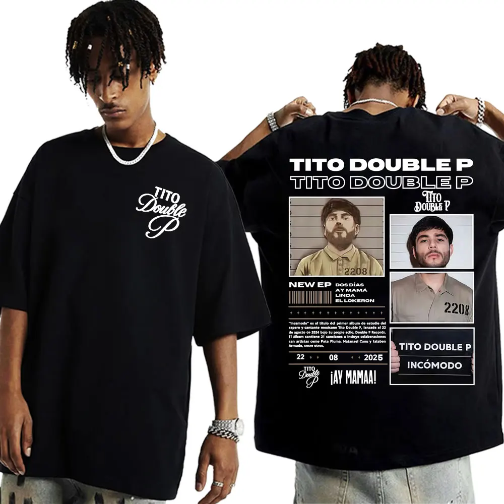 ألبوم تي شيرت Tito Double P Ay Mama Tour 2025، ملابس رجالية، تي شيرت ريترو هاي ستريت مطبوع صيفي 100% تي شيرت من القطن الخالص