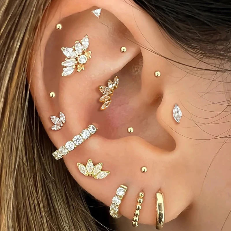 1pc Helix Piercing Ear Stud Earring For Women Cubic Zirconia Small Crown Tragus Pierced Gold Color Girls Ear Accessories Gifts