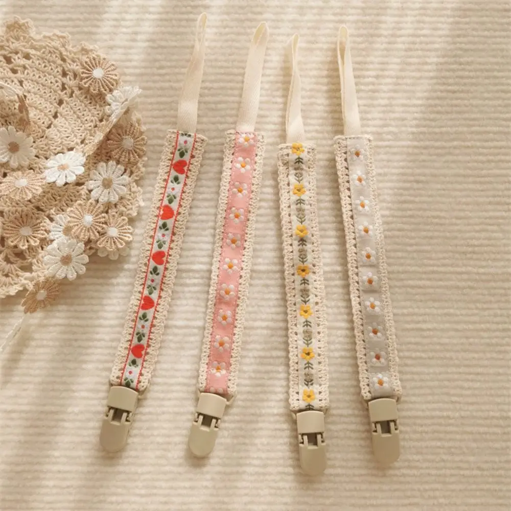 Ethnic Style Baby Cloth Pacifier Chain Embroidery Floral Teether Straps Soother Holder Dummy Clips Adjustable