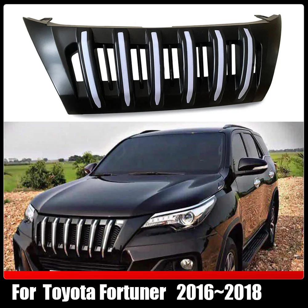 

Car Replace Grille Cove Auto SUV Front Grille Mesh With LED Bumper Grills Armageddon Style For Toyota Fortuner 2016~2018