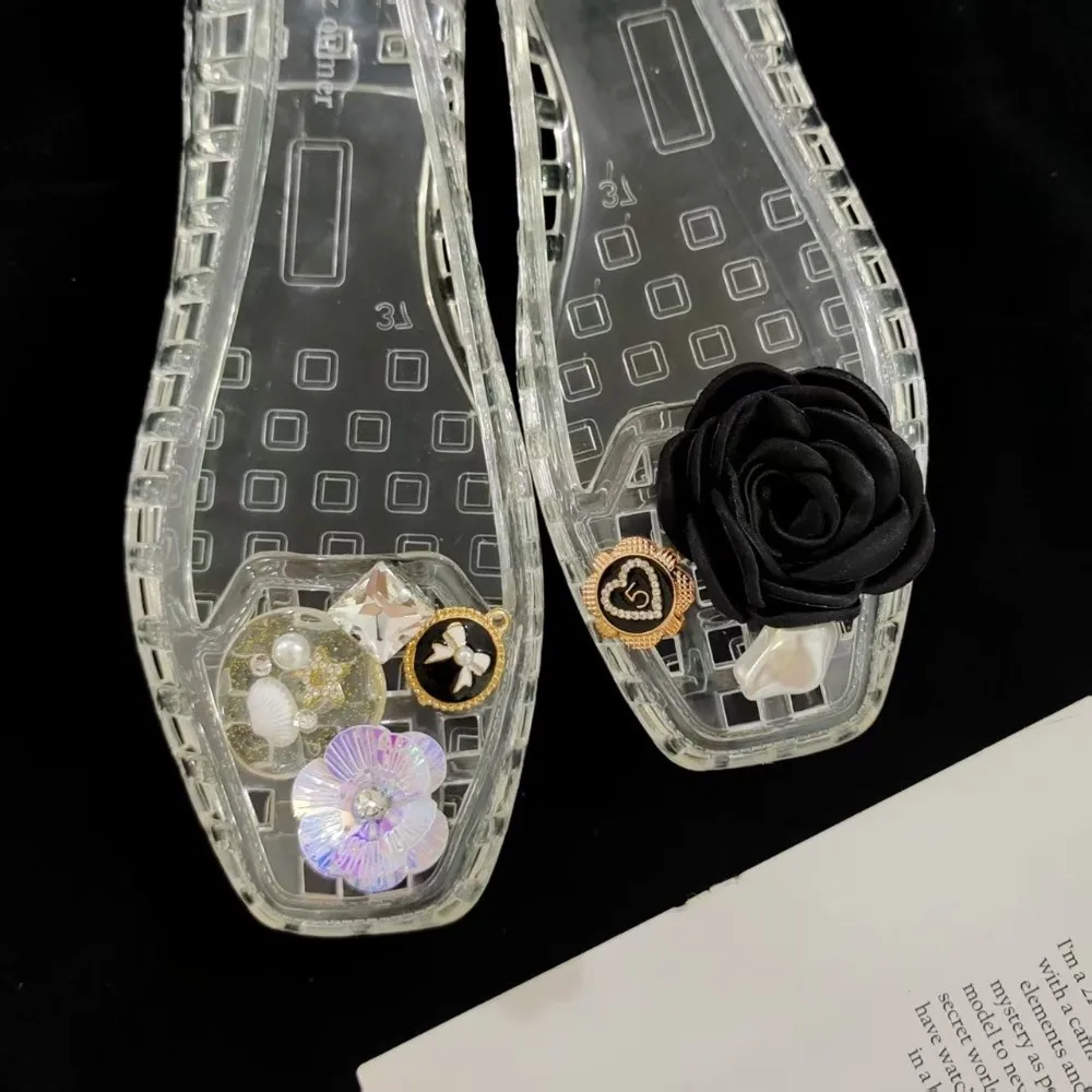 PVC Material Shoe Charms Seaweed Bead Transparent String Bead Chain Hole Design Detachable Shoe Buckle Sandals Decoration
