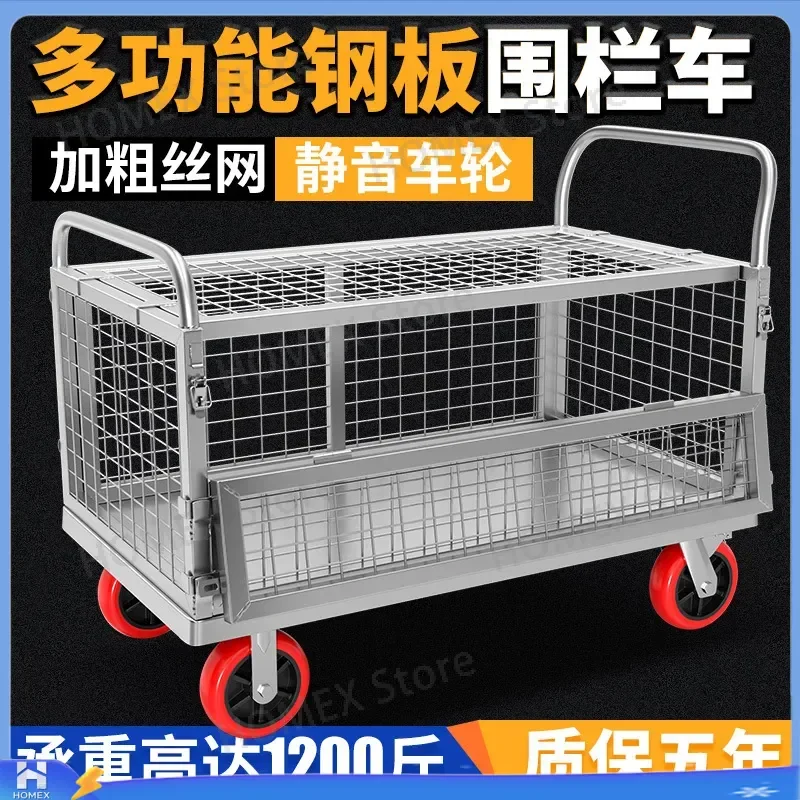Heavy Duty Folding Cargo Cage Trolley with Wheels Multi Purpose Pet Carrier Storage Cart for Car Truck Flatbed Freight
