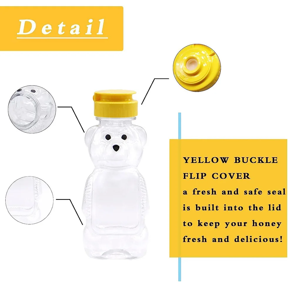 2Pcs Plastic Bear Honey Bottle Jars,Empty Honey Squeeze Bottle with Flip-top Lid for Storing and Dispensing Condimente(8 Oz)