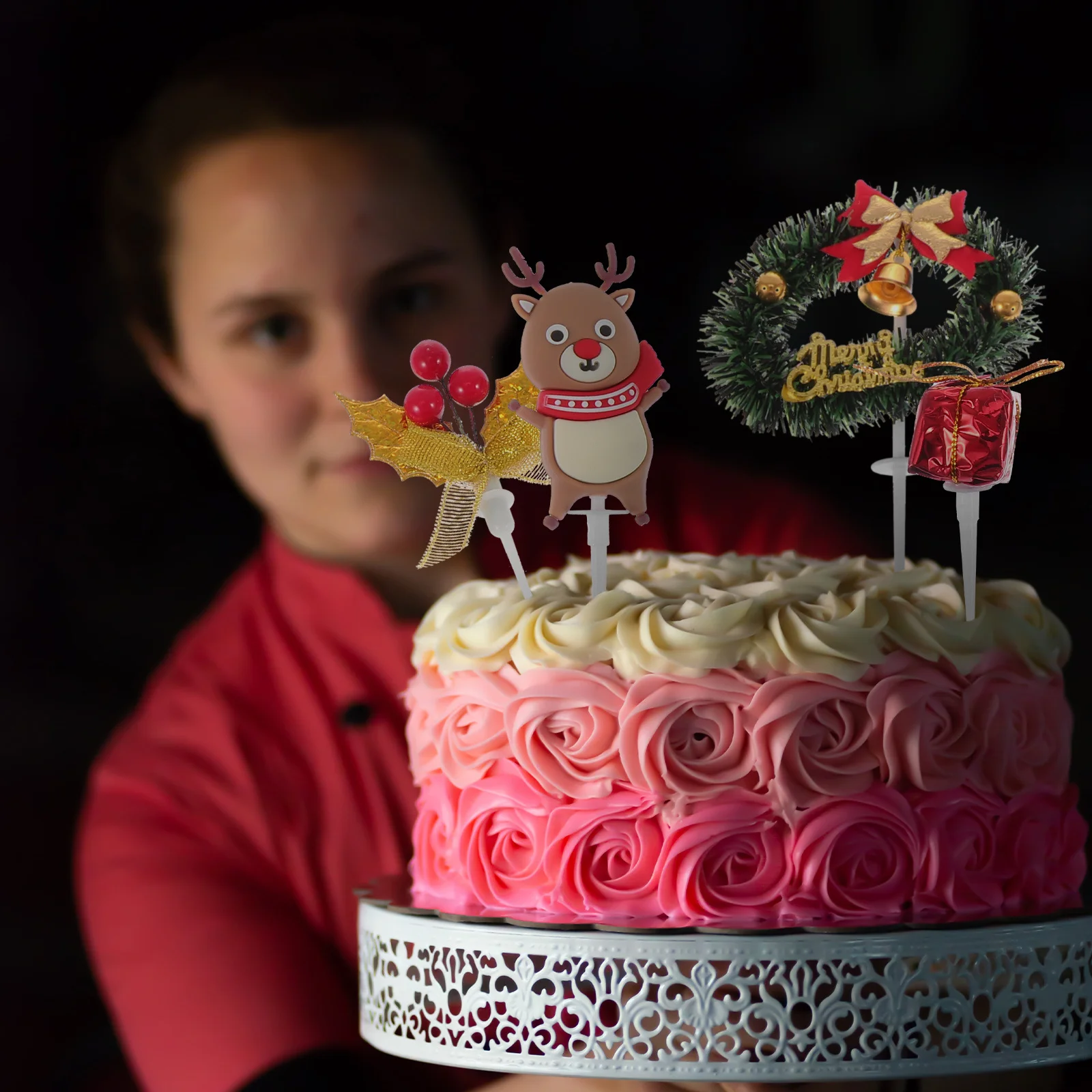 

8Pcs Cake Topper Christmas Theme Decorative Insert Party Baking Accessory Dessert Ornament Xmas Cake Decor Festival Celebration