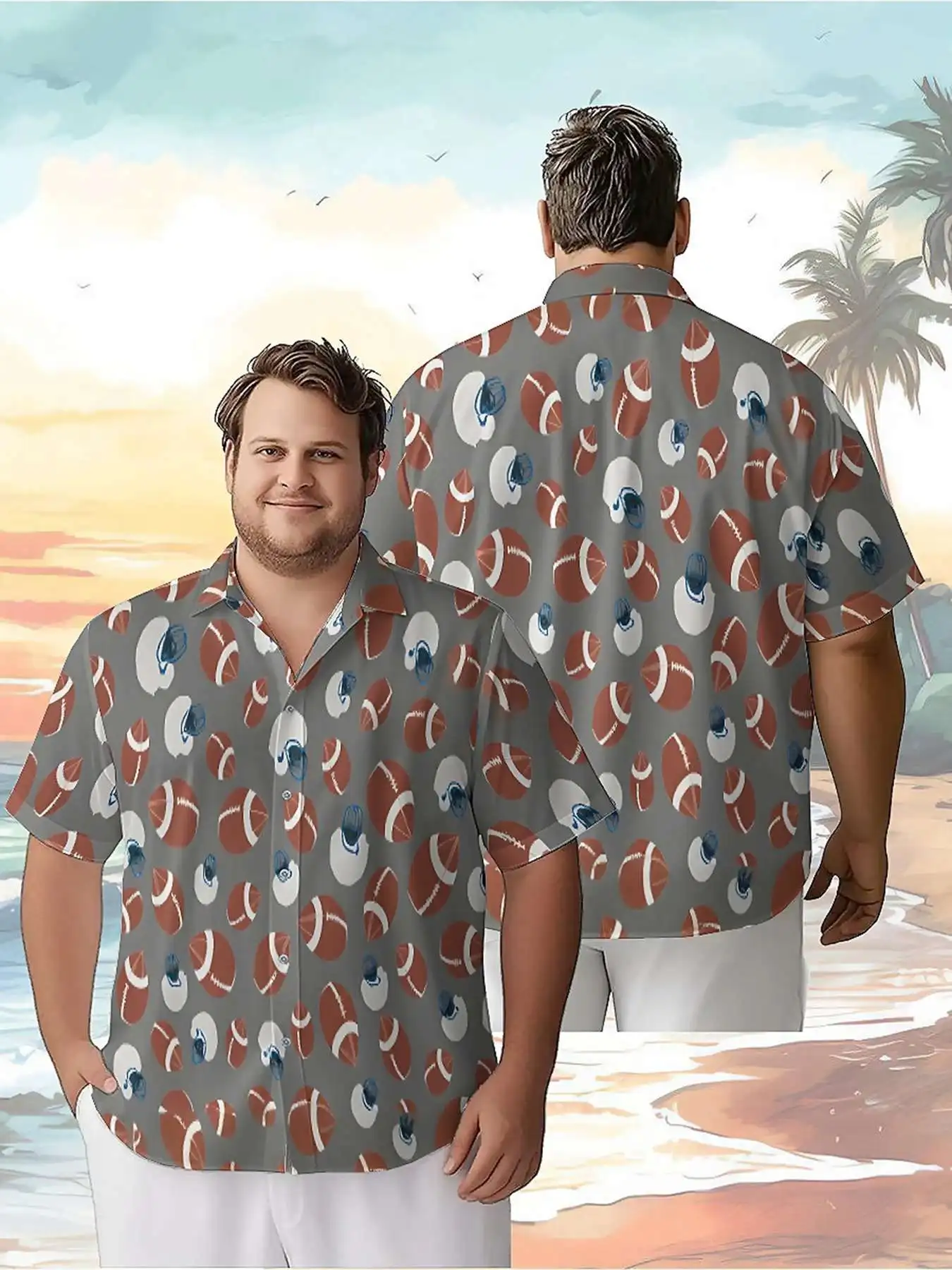 Men's Plus Size Hawaiian Shirts Football pattern, Summer Casual Tops, Suitable for Outdoor and Party, Streetwear