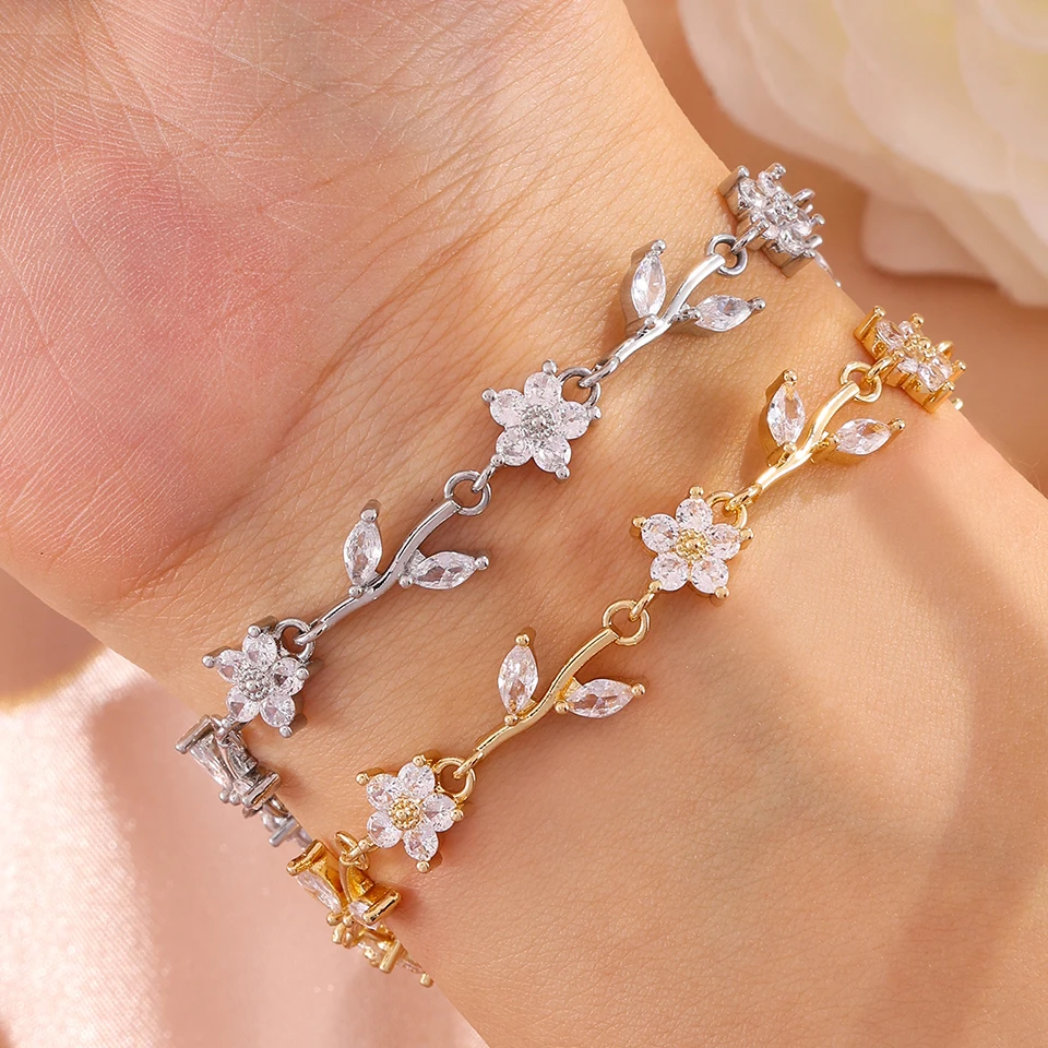 Yupsk Korean Style Fashion Flower Vine Plants Zirconia Inlaid Bracelets for Women Girls Exquisite Daily Versatile Accessories