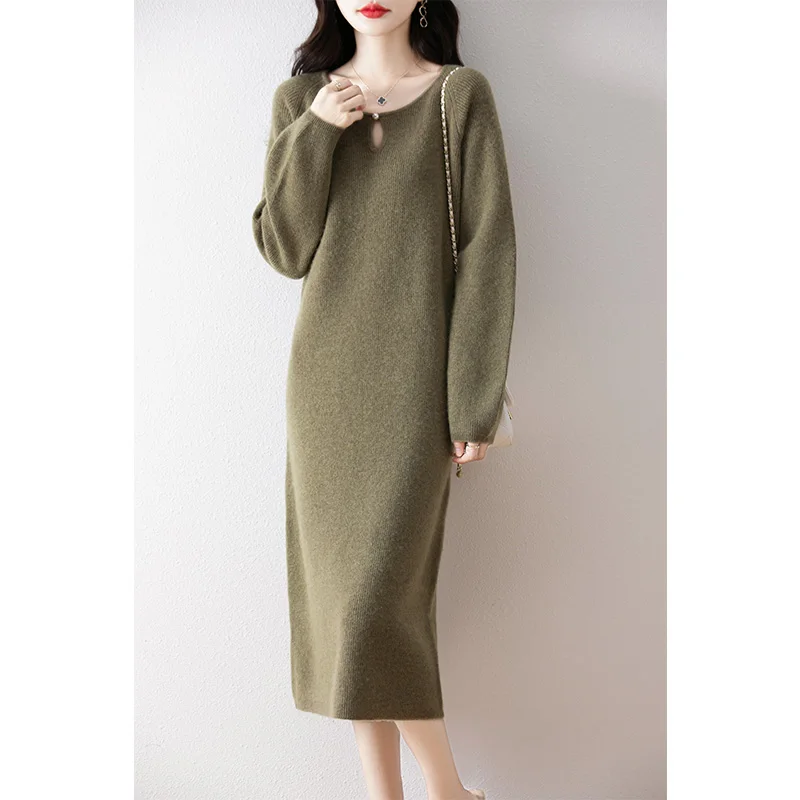 Casual Women\'s Dresses On Offer Clearance Free Shipping 100% Wool Knitted Jumpers 2024 Autunmn/Winter Loose Dress Long Pullovers