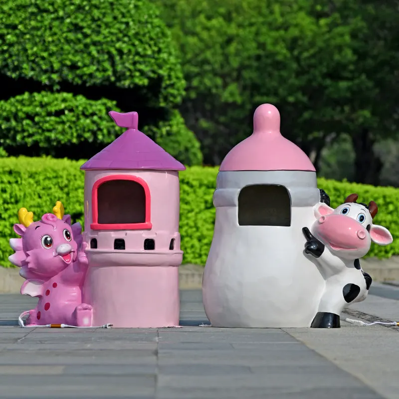 

Cartoon creative trash can sculpture outdoor park landscape area kindergarten