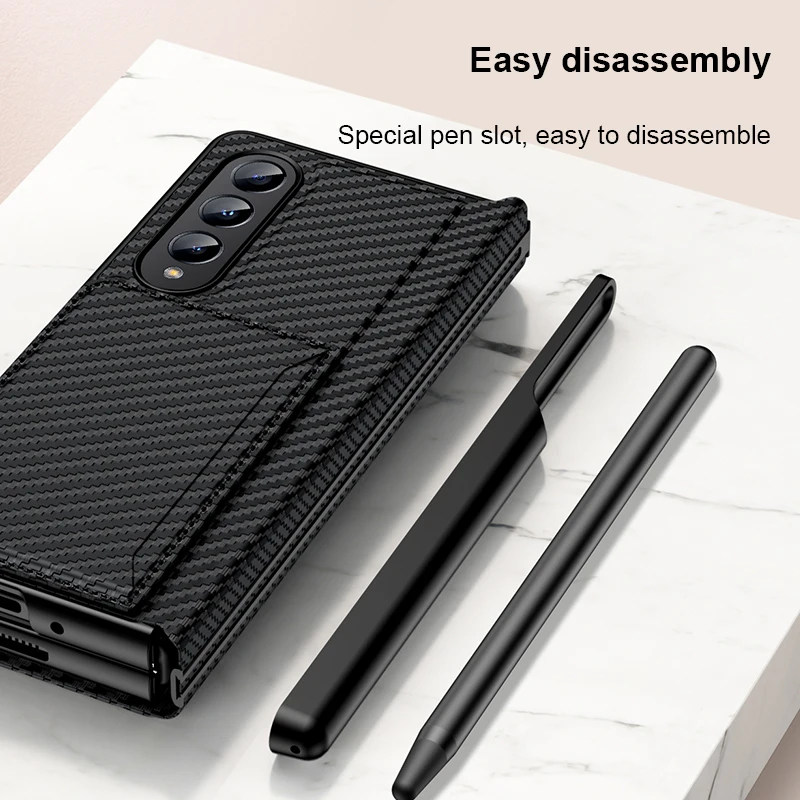 Card Bag Bracket 2 in 1 Leather Case for Samsung Galaxy Z Fold 3 4 5 Side Pen Slot Design Phone Case All-include Magnetic Cover