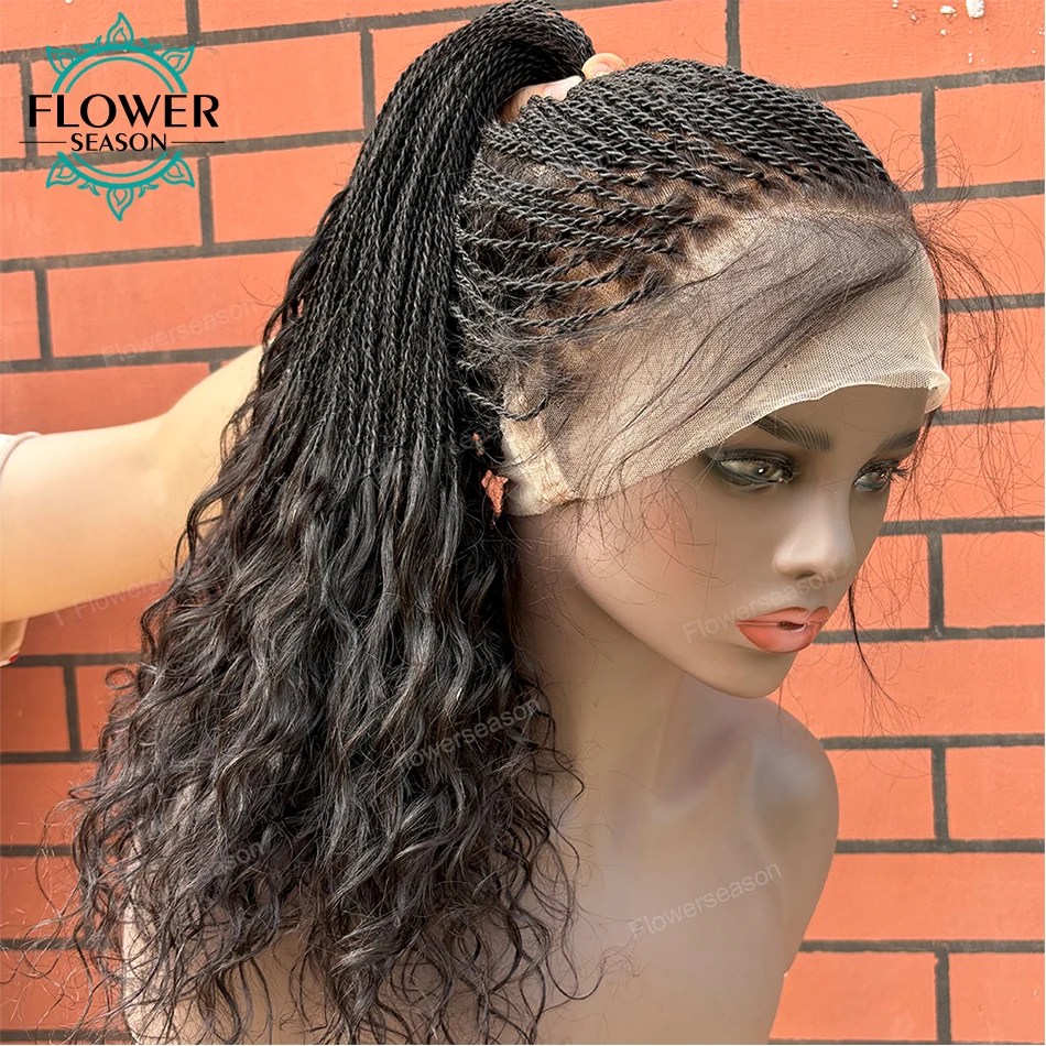 100% Human Hair Twist Braided Wigs Knotless Box Braided Full Lace Wig for Black Women Faux Locs Human Hair Lace Wigs 300Density