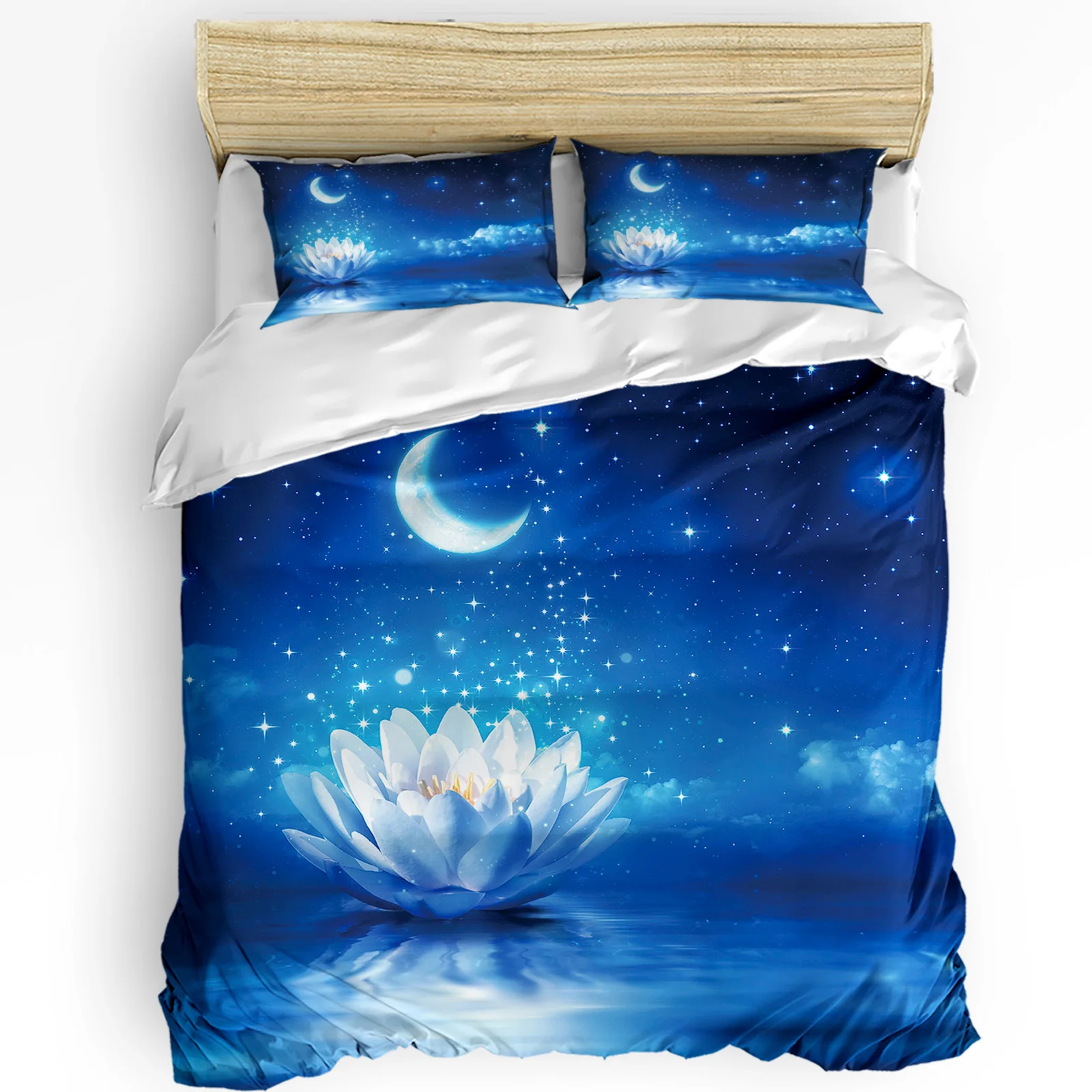 Blue Moonlight Lotus Moon Duvet Cover With Pillow Case Custom Comforter 3pcs Bedding Set Quilt Cover Double Bed Home Textile