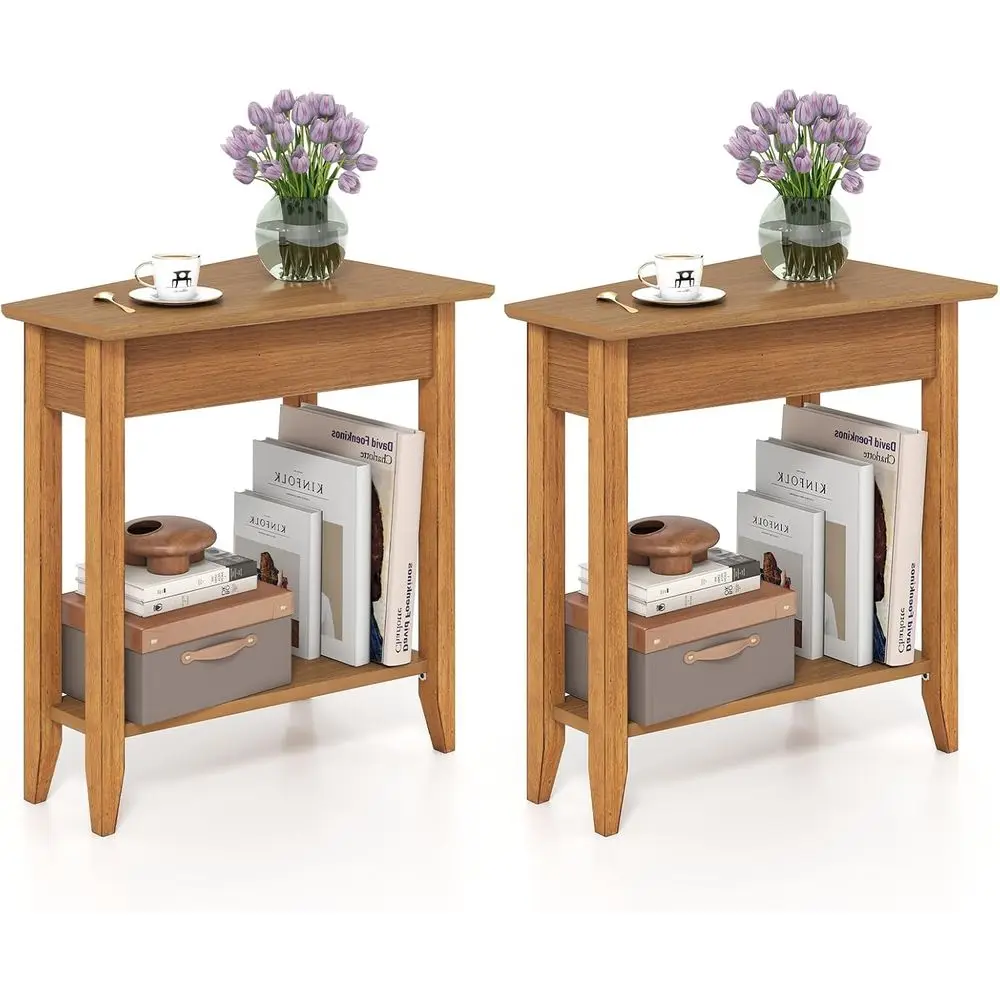 

Набор из 2-х двухуровневых приставных столиков-подставок, 2 узких приставных столика с полкой для хранения, ножки из массива дерева, прикроватная тумбочка, приставной столик для кресла-реклайнера, Sui