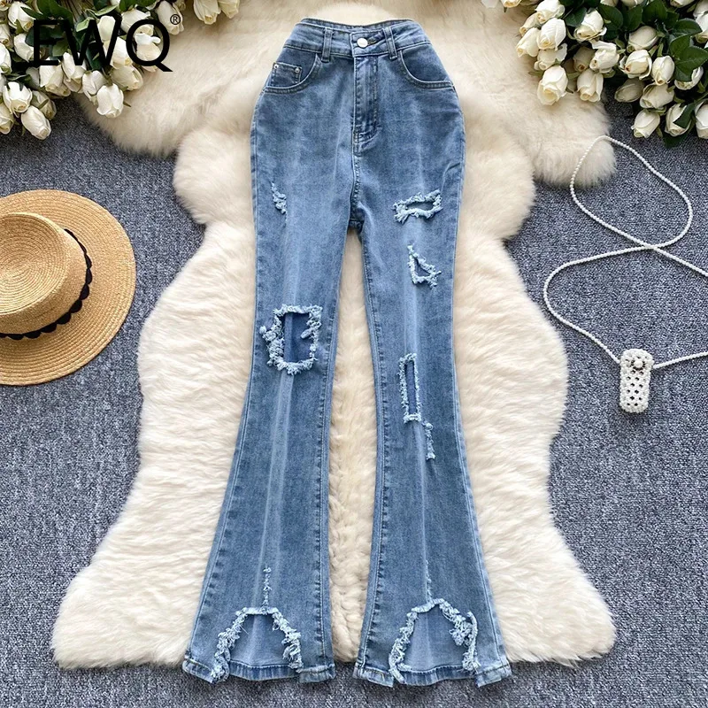 

EWQ Wszechstronne spodnie jeansowe z dziurami dla kobiet Casual Slim Fashion Zipper Pocket High Waist Trousers 2024 New 27X1167