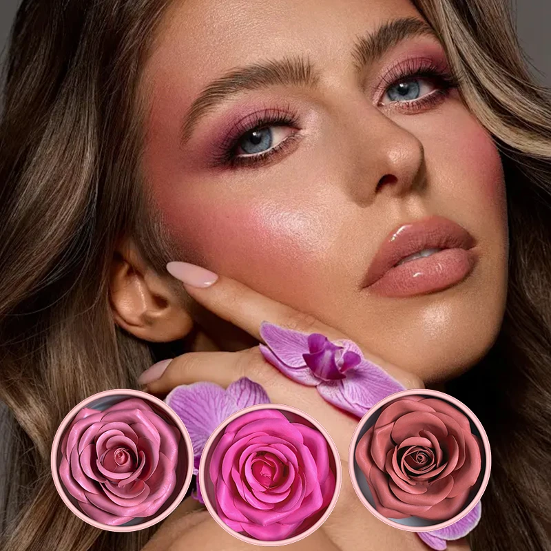 4 ألوان الورد البتلة أحمر الخدود ماكياج ماتي الطبيعية مقاوم للماء عالي اللمعان كونتور مجموعة زهرة أحمر الخدود الصباغ الوجه أحمر الخدود ماكياج التجميل #2