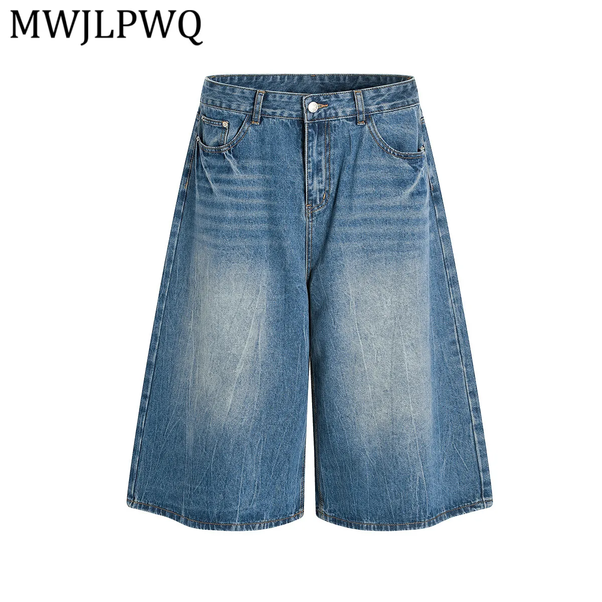 

Мужские джинсовые шорты MWJLPWQ в американском ретро-стиле, с эффектом потертости, укороченные, прямого кроя, простые, широкие, модные, лето 2025, 13604