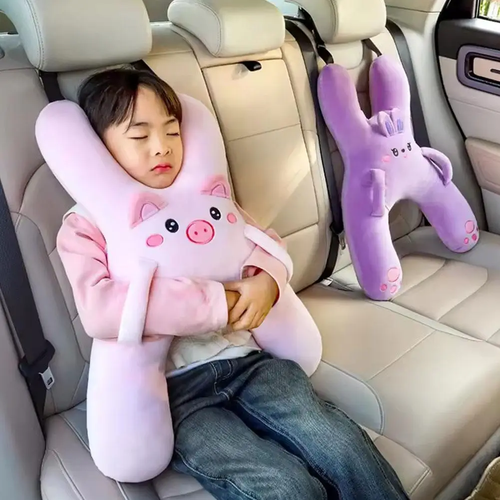 Almohada para dormir para niños montada en coche, almohada bonita de dibujos animados para coche, reposacabezas extraíble, cómodo y transpirable, soporte Lumbar, 1 ud. ﻿