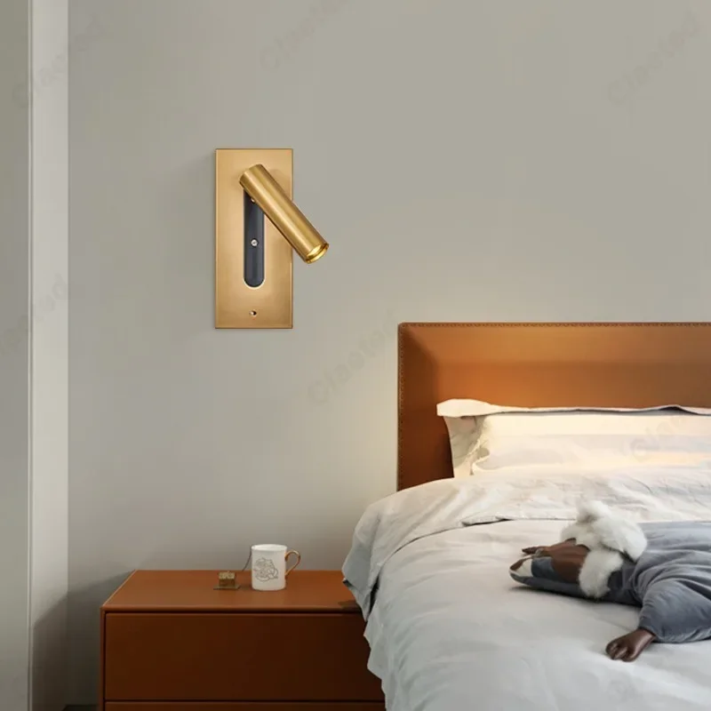 Simple LED Embedded with Switch Wall Light 3W Warm Light Spotlight Reading Light USB Charging Port Indoor Bedroom Bedside Lamp