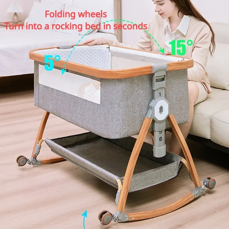 Die Cast Foldable Baby Crib Movable Portable Cradle Bed Load-bearing Baby Fence Baby Nest with Changing Table for Infant Toddler