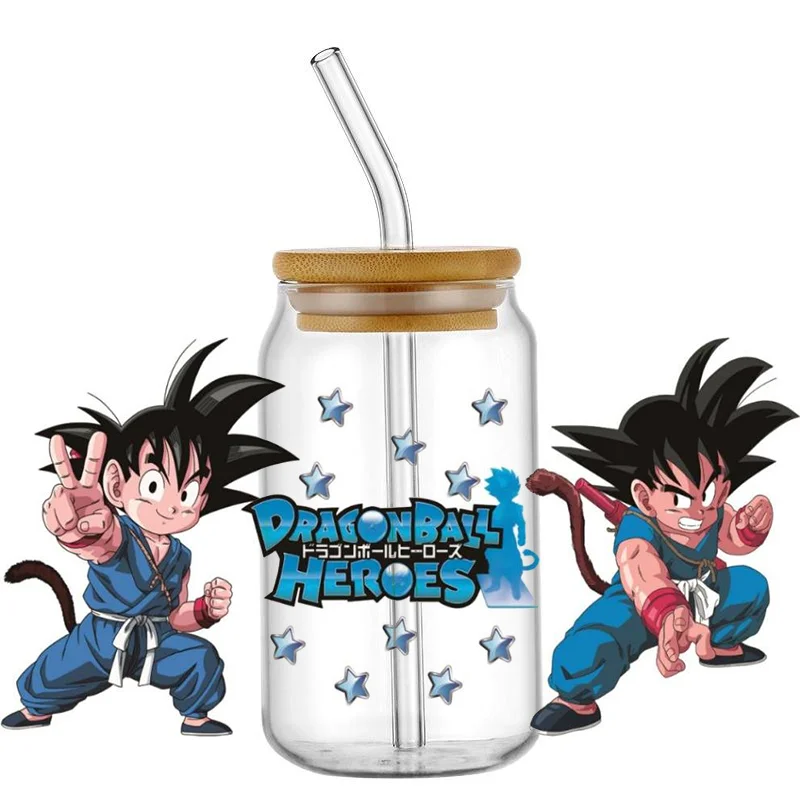 16OZ Glass 3D Waterproof Transfer Sticker Dragonball design UV DTF Cup Wraps for class can