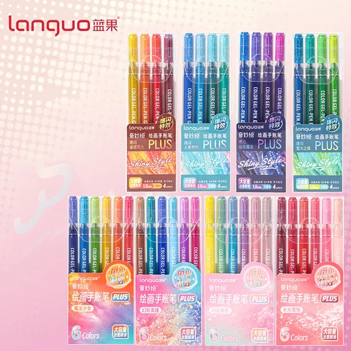 Languo-Juego de bolígrafos de Gel de Color con efectos de brillo, 1,0mm, para escritura de estudiantes, pintura, resaltado, manual de tomar notas, papelería escolar