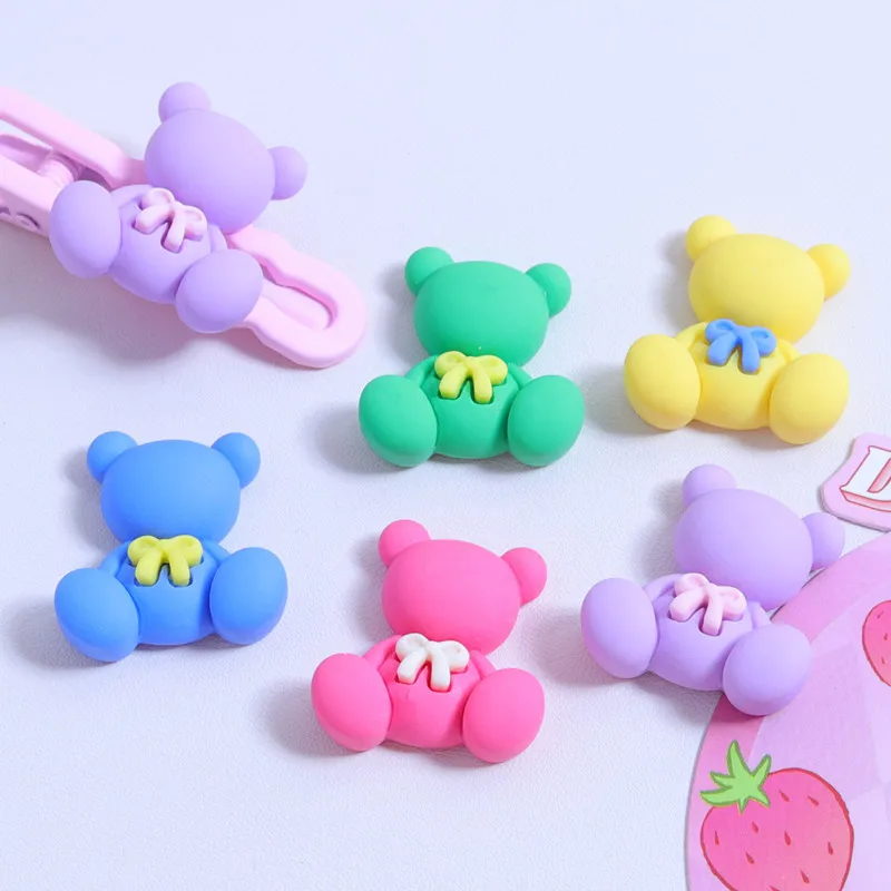 10Pcs Kawaii Cartoon Small The Bear Resin DIY Shoes Hat Icebox Barrette Mobile Phone Case Scrapbook Cream Glue Flat Back Resin