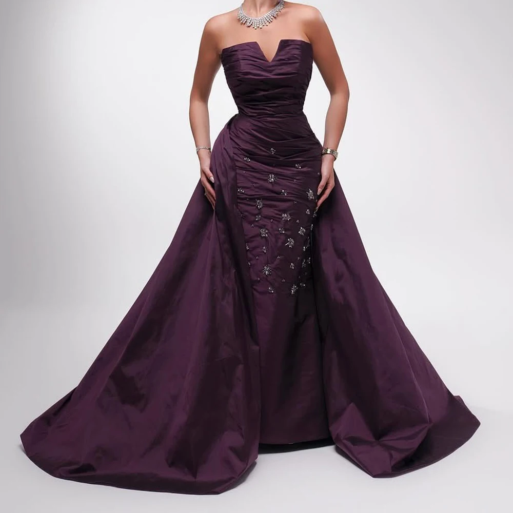 

Customized Mermaid Evening Dresses Floor-length Strapless Sleeveless Prom Gown Simple Fashion Crystal Backless Draped Party Gown