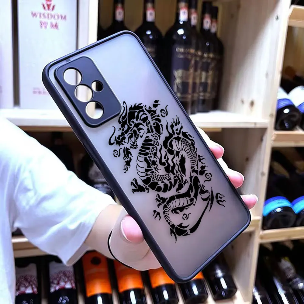 Matte Phone Case for OPPO A95 A94 A93 A92 A92S A78 A74 A73 A72 A57 A55 A54 A53 A17 A16 4G 5G Case Line Drawing Chinese Dragon