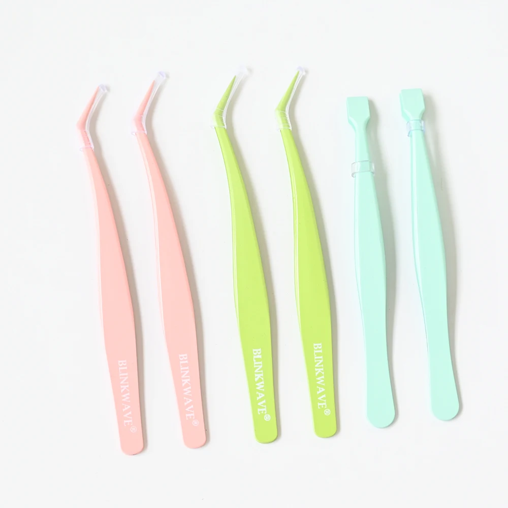 接着剤不要のまつげクラスター ピンセット グリーン/ピンク 粘着防止アプリケーター つけまつげ ピンセット 接着剤不要のまつげツール