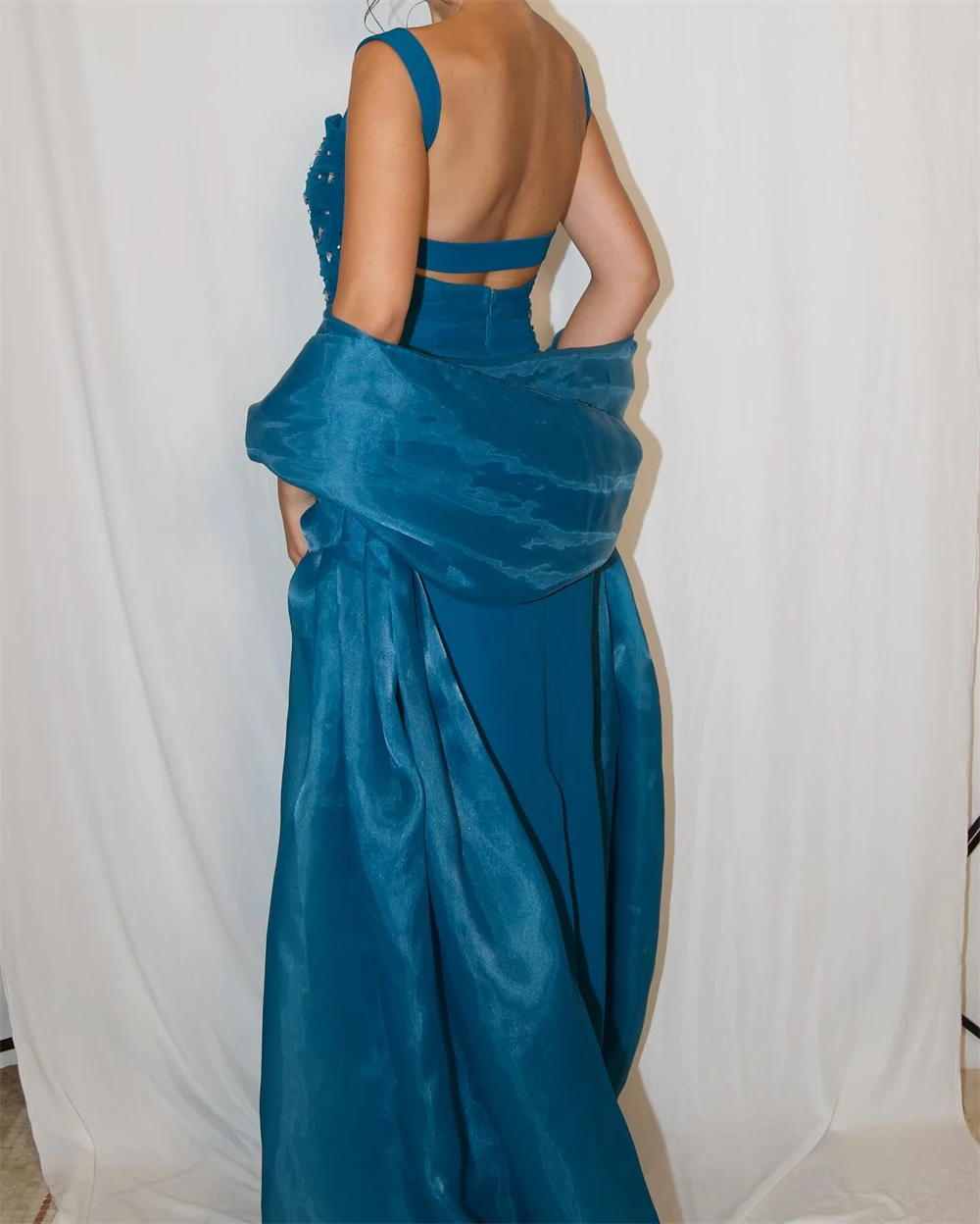 

Классические вечерние платья из синего джерси по индивидуальному заказу, темпераментные платья знаменитостей без бретелек, высокое качество, молния сзади, Vestido De Festa