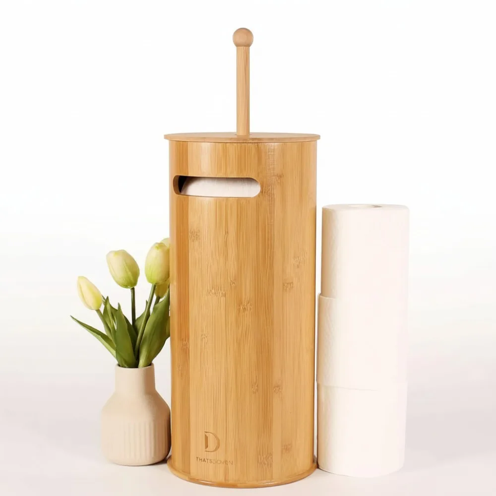 

Бамбуковая подставка для туалетной бумаги с 3-рулонным держателем, отдельно стоящий ящик для хранения салфеток с крышкой для декора ванной комнаты