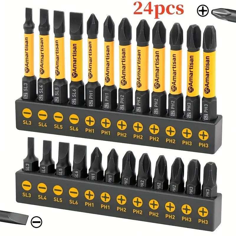 Bit Chave de Fenda Magnética com Estojo de Armazenamento s2 Steel Phillips e Pontas Ranhuras Ferramentas de Reparo Polegada Shank 25 mm 60 mm 24 Pcs