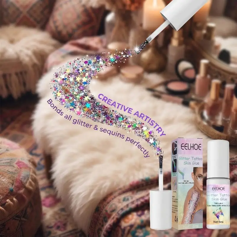 Long Lasting Flash Tattoo Glue for Skin Glitter Adhesive for Face Eye Body Painting Great for Party and Stage Show Makeup