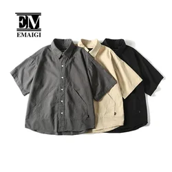 Men's Summer Japanese Fashion Streetwear Vintage Loose Casual Short Sleeve Shirts Blouses Cityboy Cotton Cargo Shirt for Men