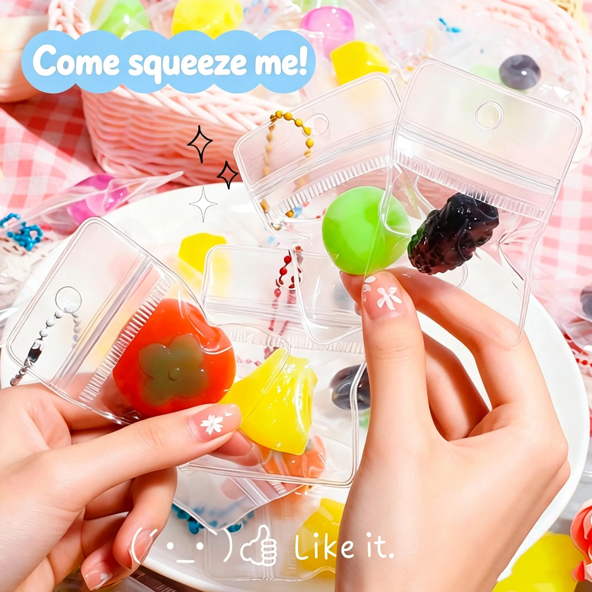 Adorable Fruit TPR Squeezing and Decompression Pendant, Independent Packaging, Pressure Release Soft Silicone Pinching Pendant