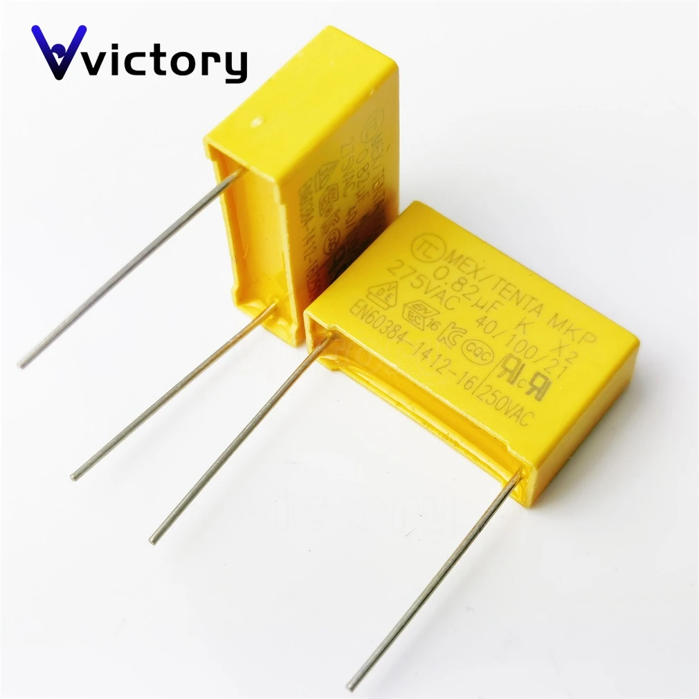 10 pieces X2 Yellow Safety Capacitor MKP275V 820NF 824K 0.82UF 275VAC P15MM P22.5MM