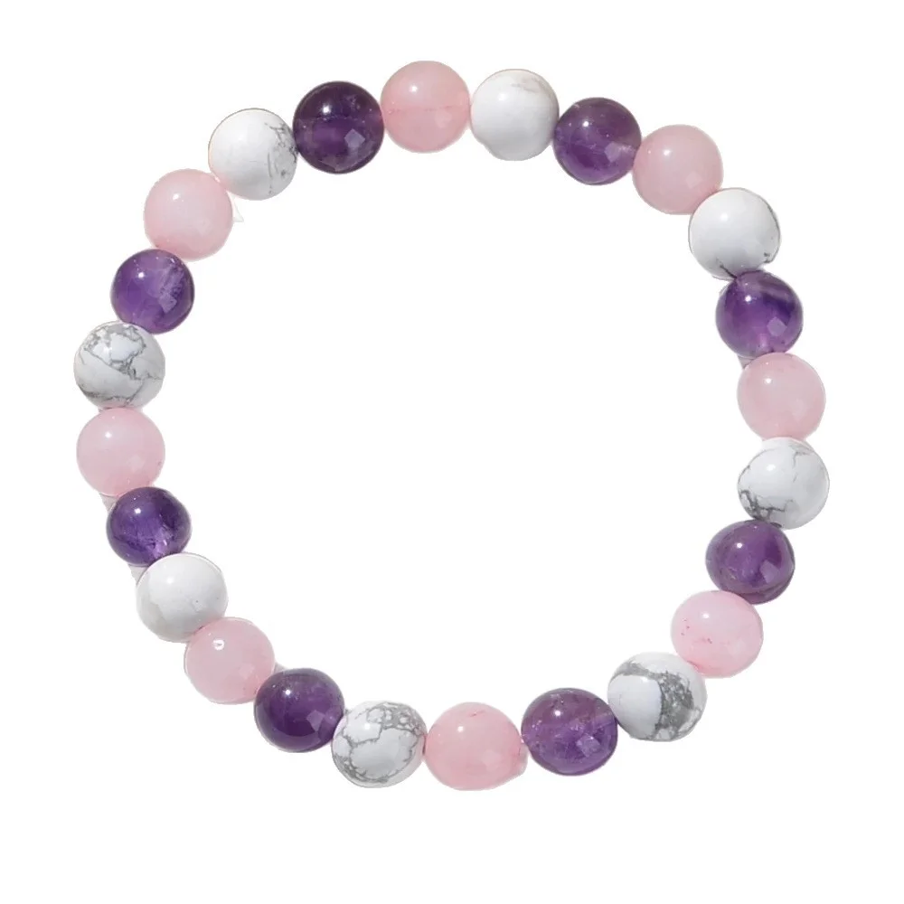 Drie kleuren natuursteen 8 mm ronde kralen elastische armband universeel voor zowel mannen als vrouwen